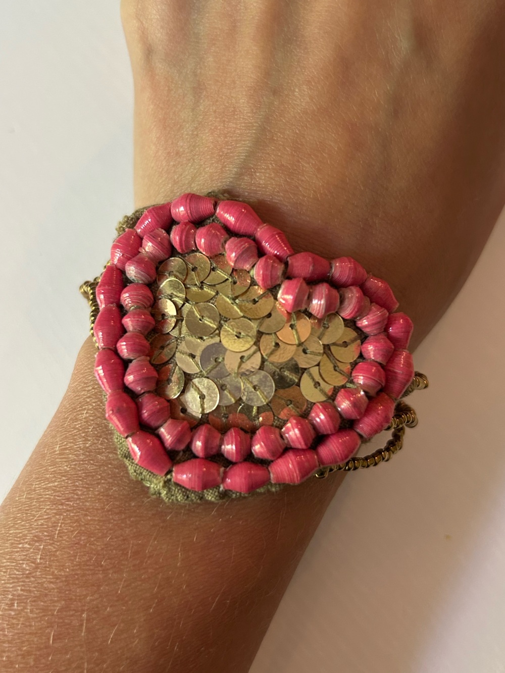 31 Bits Pink and Gold Heart Beaded Bracelet